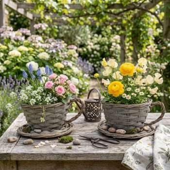 2er Set Natürliche Pflanztasse grau ca. 11 cm - Gartendekoration